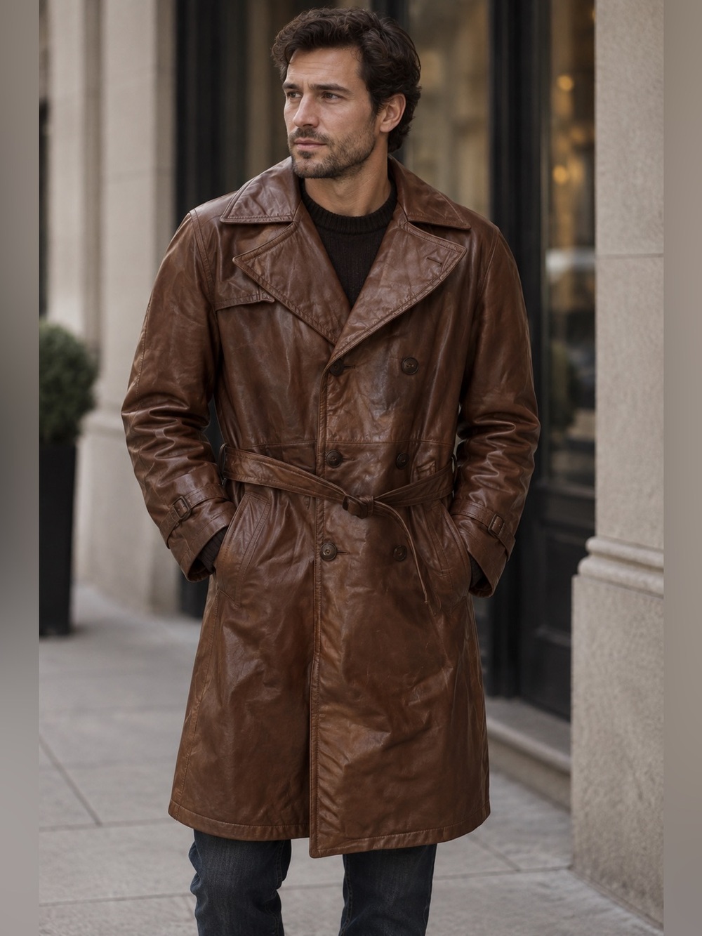 Vintage Lakeland Brown Leather Trench Coat 38 Belted 70s